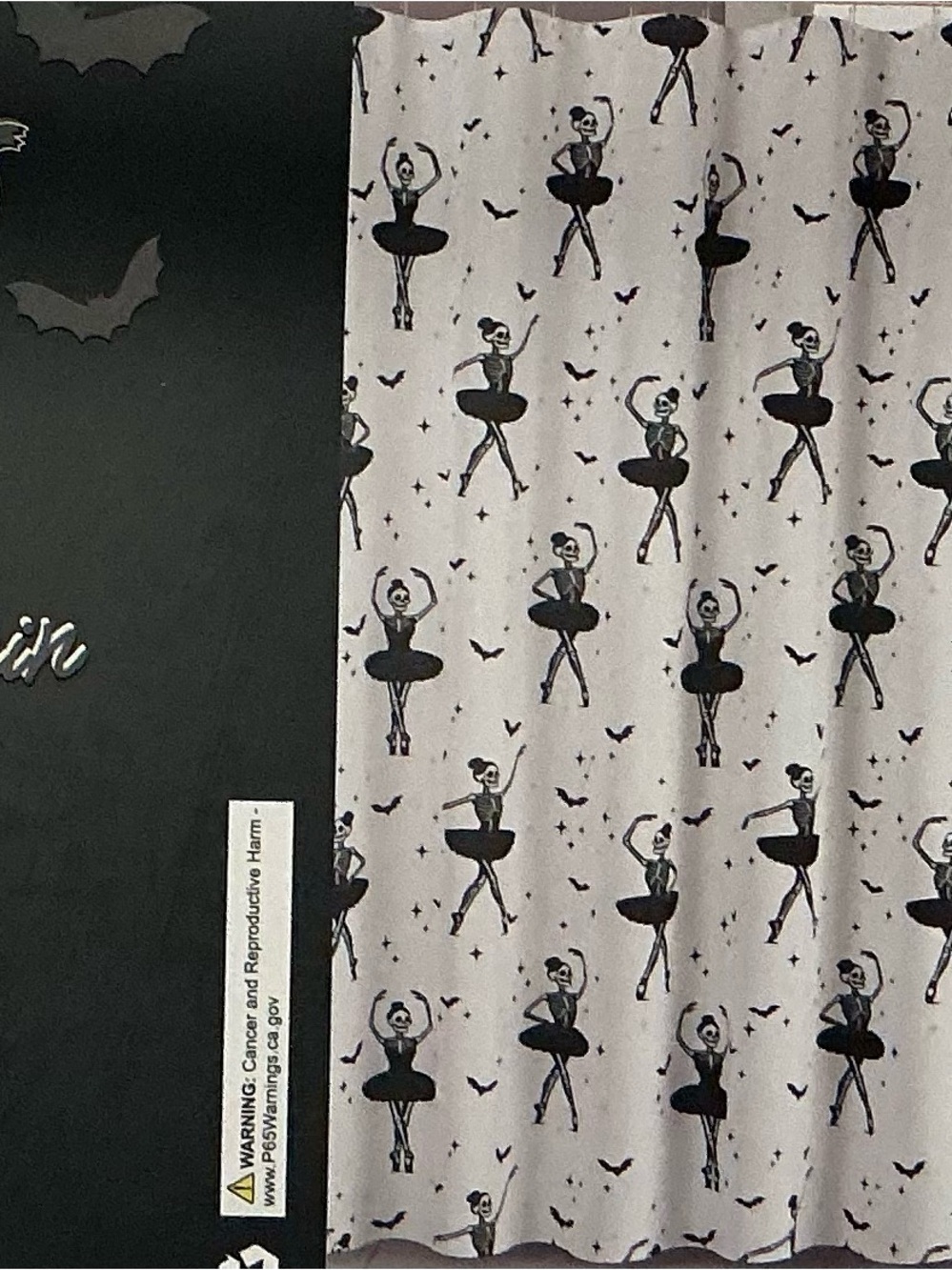 Halloween Ballerina Skeleton Shower Curtain - Black & White